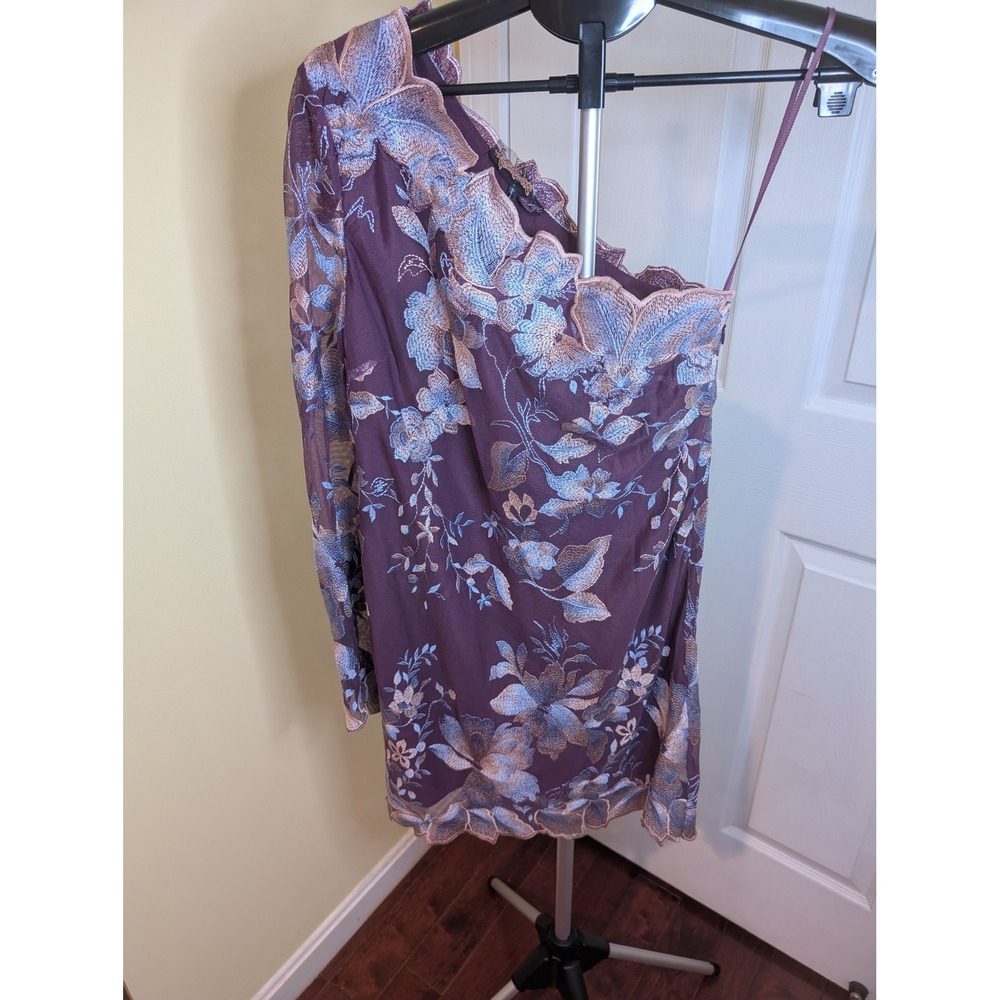Free People Rosalie Dress Women 0 Purple Floral Embroidered One Shoulder Mini